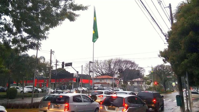 Bandeira instalada em canteiro da Avenida Brasil na zona sul de São Paulo. Foto: Mauro Calliari. 