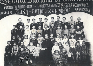 Classe de escola italiana, em 1910, em Araraquara.