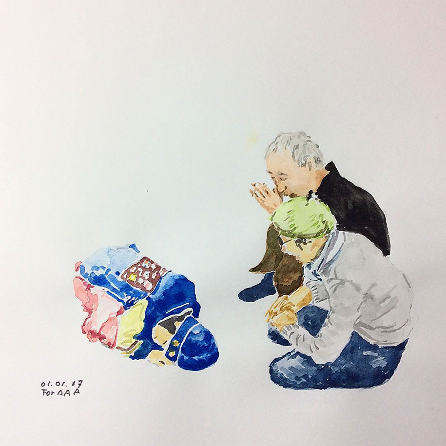As pessoas também poderão aprender a pintar com o Sr. Lee Chan Jae. Imagem: Reprodução / BBC.