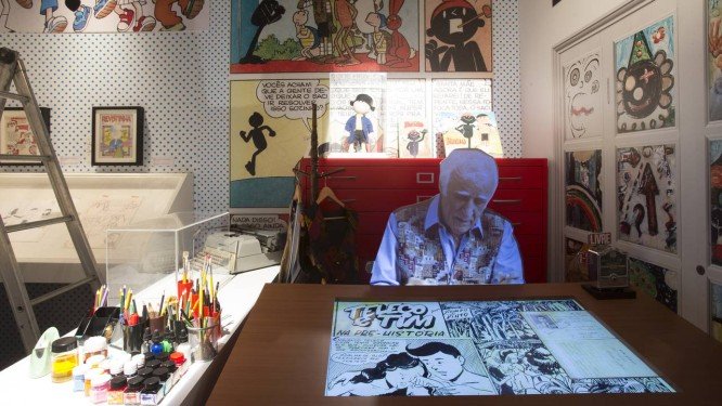 A sala que reproduz estúdio de Ziraldo na exposição "Quadrinhos" do Museu da Imagem e do Som de São Paulo. Foto: Edilson Dantas / Agência O Globo