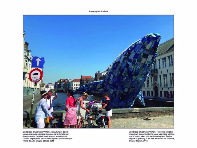 A escultura de baleia dentro do canal foi feita com 2 toneladas de plástico retiradas do mar do Havaí foto feita na Bélgica, em 2018.